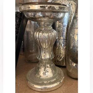Source Unknown Silver Mercury-Style Glass Pedestal Candle Holder